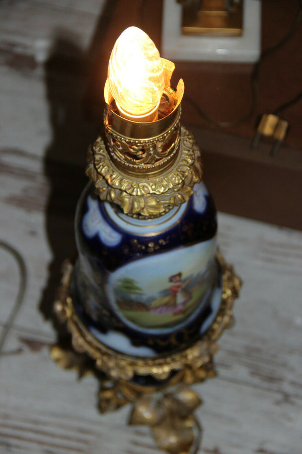 antique french bayeux porcelain vase Lamp floral lady portrait 1900