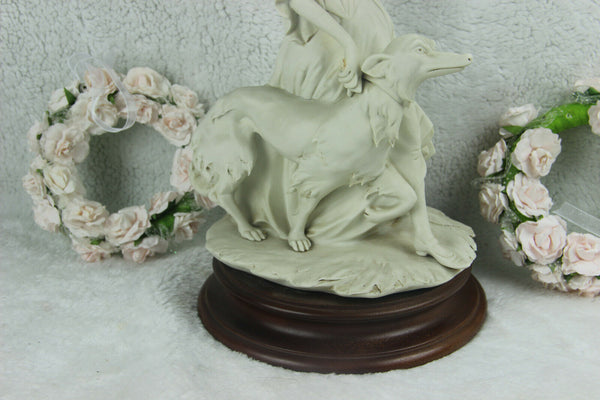 Capodimonte marked Bisque porcelain lady whippet borzoi dog 1960