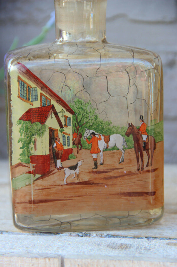 Set 3 Vintage hunting horse dogs perfume flacon Bottle Glass