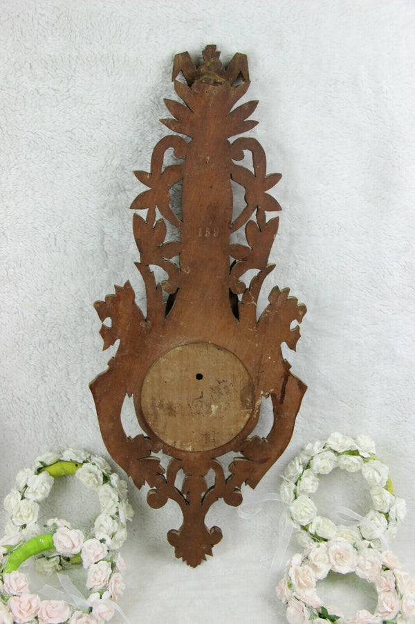 French wood carved black forest design dragons gothic barometer 1960