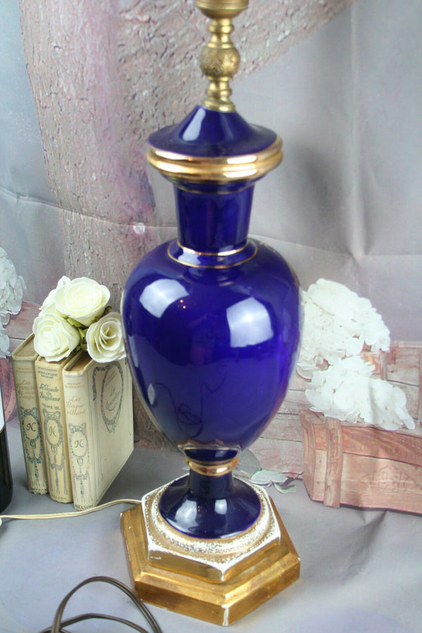 Gorgeous French cobalt blue limoges porcelain Table lamp lady