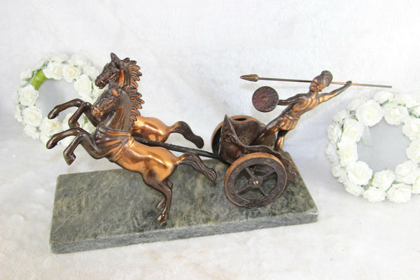 French Sculpture statue Gladiator roman chariot carriage horses marble base