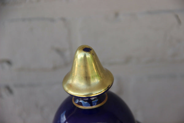 PAIR cobalt blue porcelain lidded Vases romantic decor marked 1950s