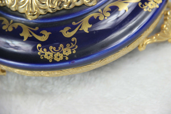 XL Cobalt blue porcelain romantic Victorian Lamp glass shade marked 1960