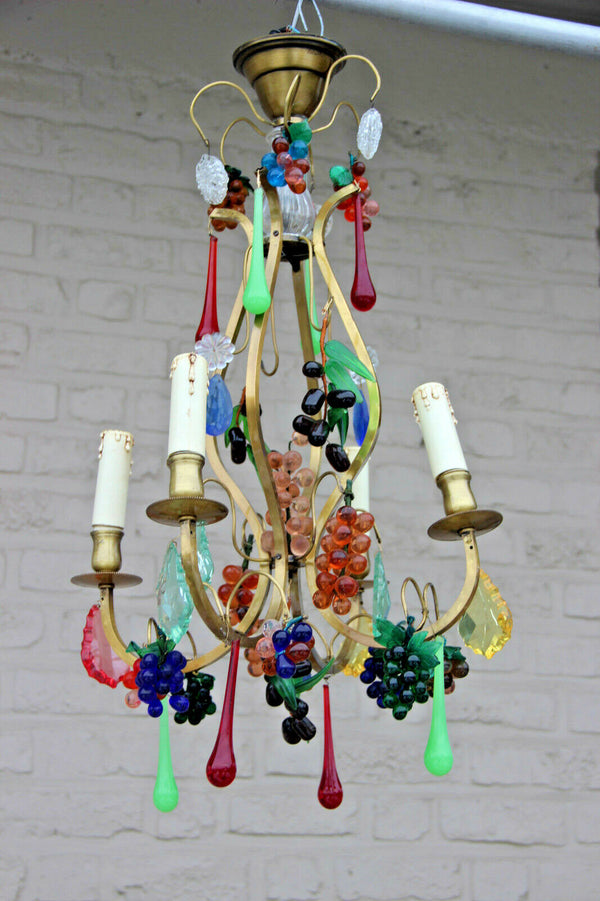 Murano Hand blown grapes flowers multi colour chandelier pendant 1960s