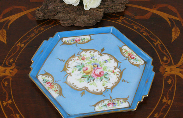 Antique French marked Porcelain Plate pie presentation tray  hand paint 1900