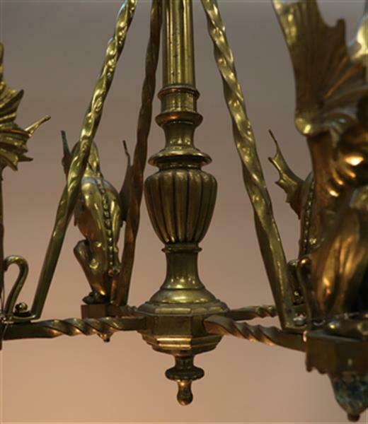 Antique 19thc french gothic castle bronze 4 dragon animal chandelier lamp rare