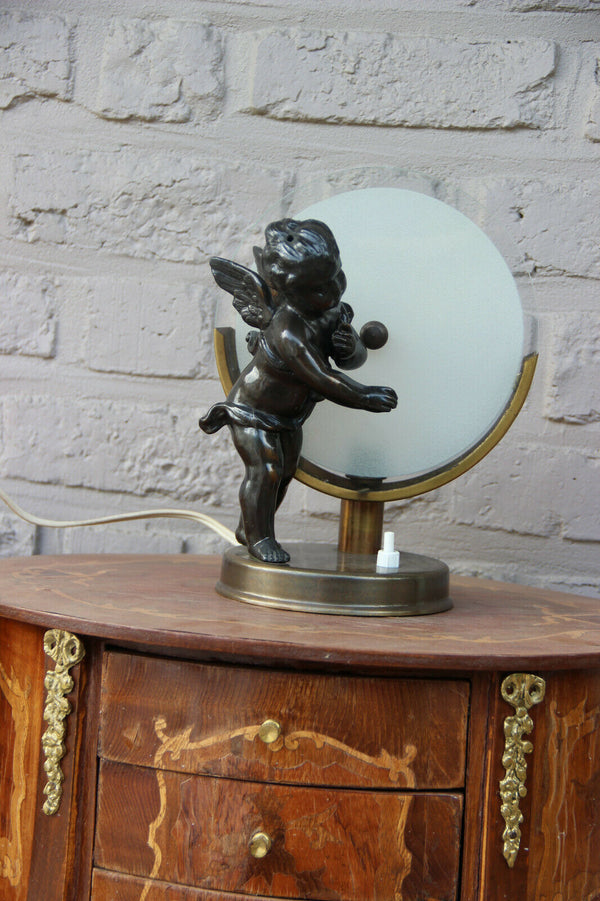 French art deco MEtal putti angel table lamp