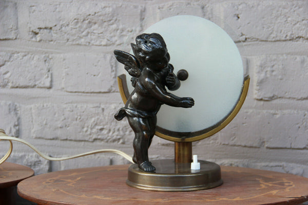 French art deco MEtal putti angel table lamp