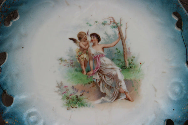 PAIR antique French limoges putti romantic scene porcelain plates
