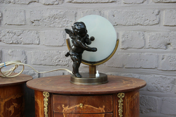 French art deco MEtal putti angel table lamp