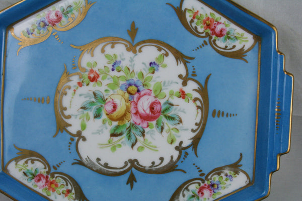 Antique French marked Porcelain Plate pie presentation tray  hand paint 1900