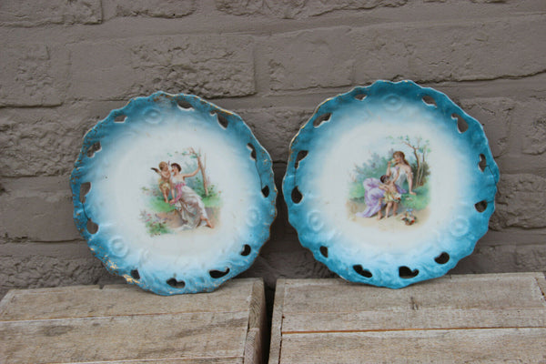 PAIR antique French limoges putti romantic scene porcelain plates