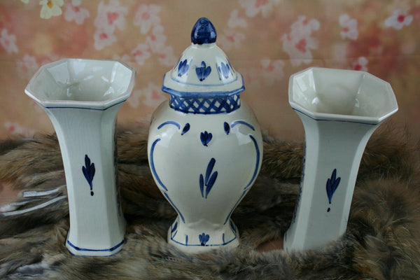 DELFT Dutch porcelain  Mantel set garniture VASES ( 3 pcs ) all marked