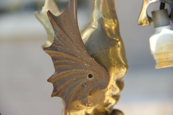Antique 19thc french gothic castle bronze 4 dragon animal chandelier lamp rare