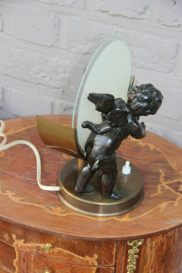 French art deco MEtal putti angel table lamp