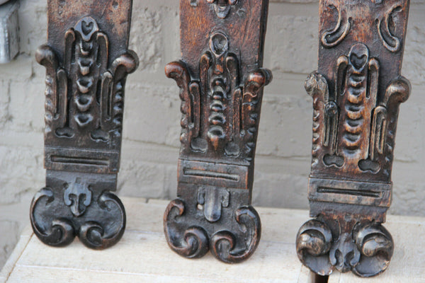 Set 3 black forest Antique wood carved Figurine lion head wall panels plaques