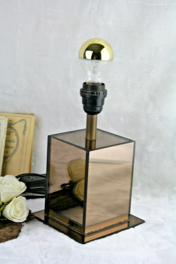 Mid century hollywood regency glass square mirror  Vintage Retro table lamp