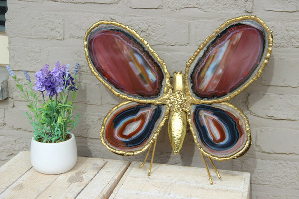Exclusive Large DUVAL BRASSEUR Brass butterfly lamp sconce agates wings