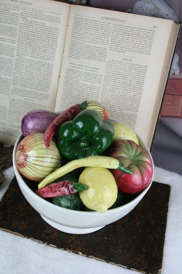 European antique Faience porcelain center piece bowl basket fruits vegetables