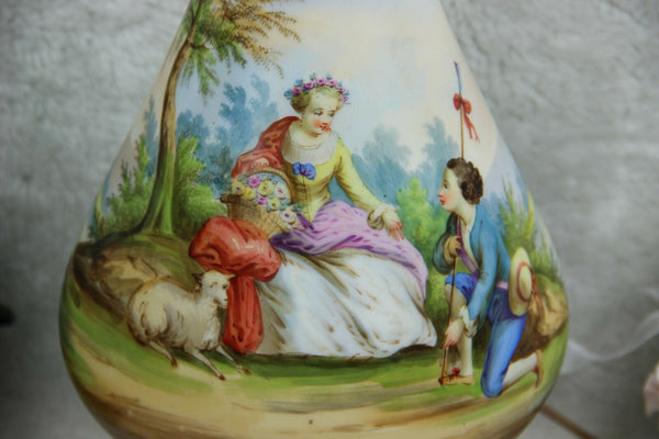 XXL PAIR antique French vieux paris porcelain hand paint table lamps romantic