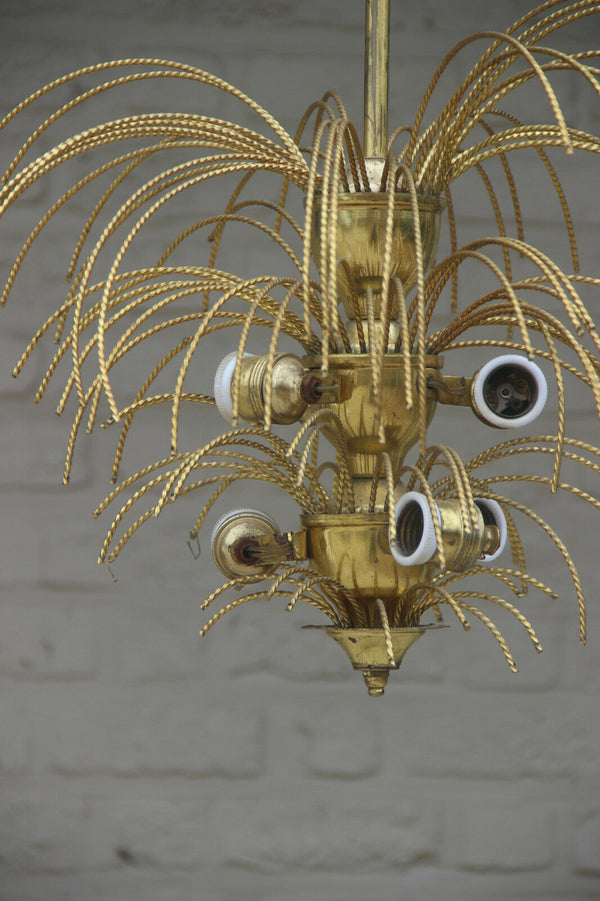 Mid century 1960 brass metal  maison jansen era palm tree chandelier pendant n2