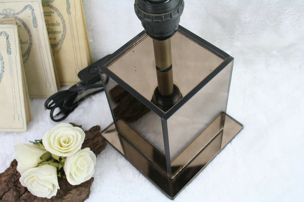 Mid century hollywood regency glass square mirror  Vintage Retro table lamp