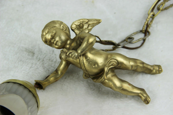 French antique putti angel figurine pendant chandelier lamp