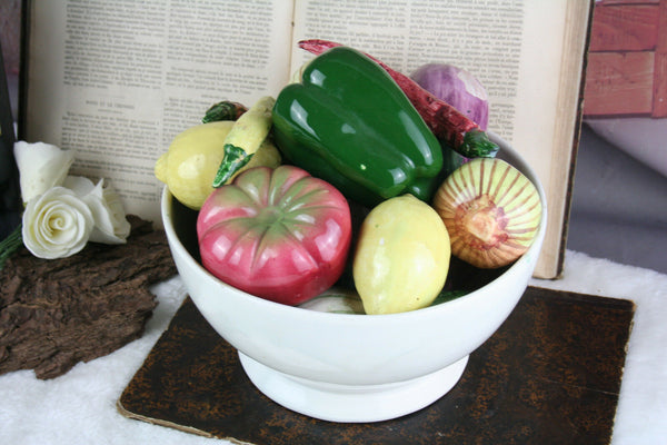 European antique Faience porcelain center piece bowl basket fruits vegetables