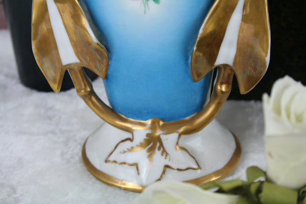 PAIR french vieux paris porcelain Vases floral decor louis-philippe cornet 1900