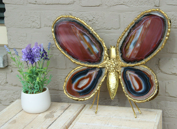 Exclusive Large DUVAL BRASSEUR Brass butterfly lamp sconce agates wings