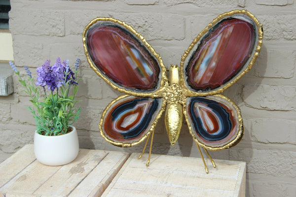 Exclusive Large DUVAL BRASSEUR Brass butterfly lamp sconce agates wings