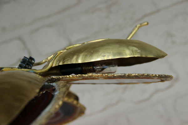 Exclusive Large DUVAL BRASSEUR Brass butterfly lamp sconce agates wings