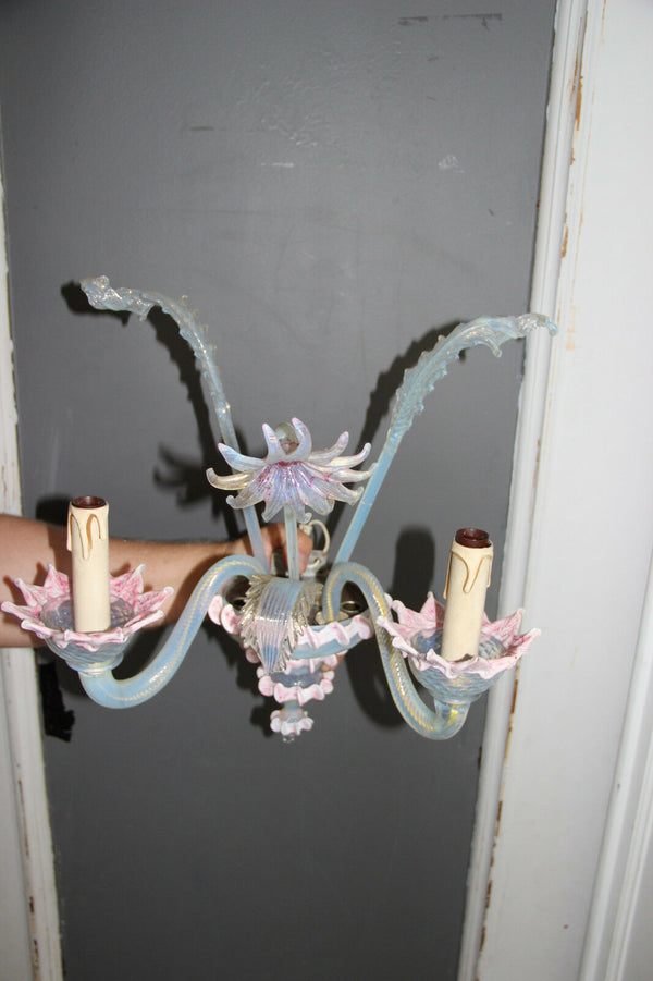 Mid century MuranoVenetian pink hand blown glass Wall light sconce no2