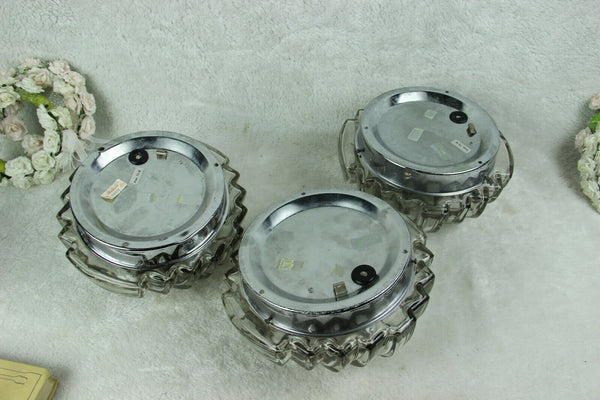 SET 3 HILLEBRAND german marked Smoked glass wall lights sconces 1960 n1