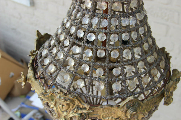 French vintage basket empire caryatid head portrait chandelier lamp n1 1970