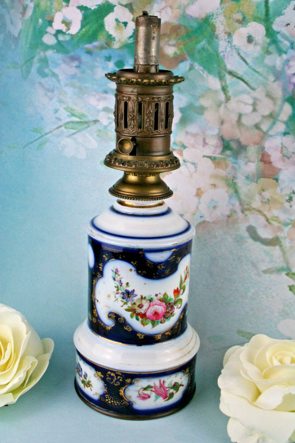 Old French cobalt blue porcelain vieu paris  Petrol Lamp