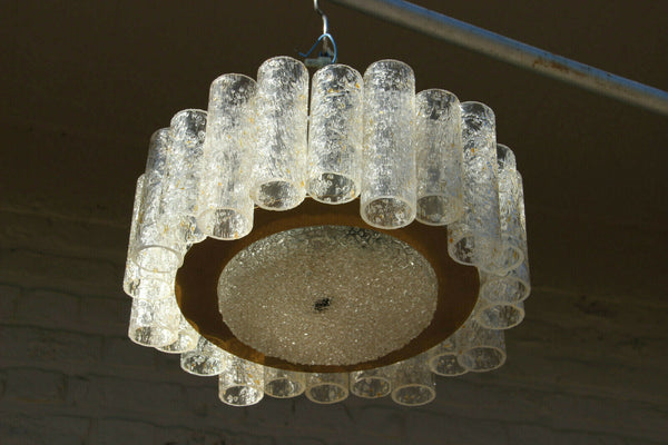 German Mid-Century DORIA glass tubes amber clear chandelier pendant 1960