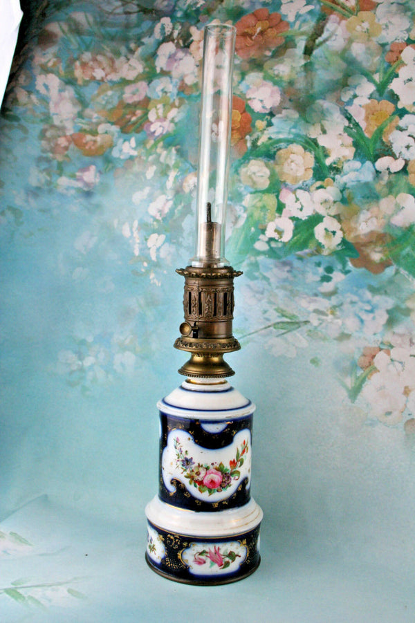 Old French cobalt blue porcelain vieu paris  Petrol Lamp