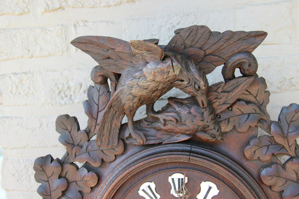 Antique Swiss Black forest wood carved Wall clock birds 19thc