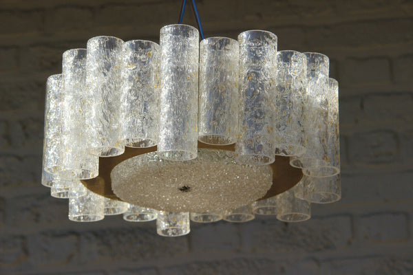 German Mid-Century DORIA glass tubes amber clear chandelier pendant 1960