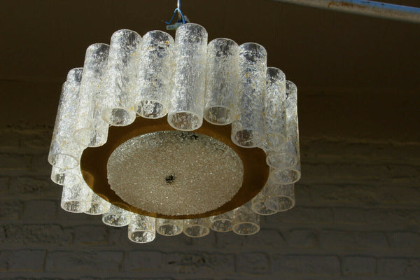 German Mid-Century DORIA glass tubes amber clear chandelier pendant 1960