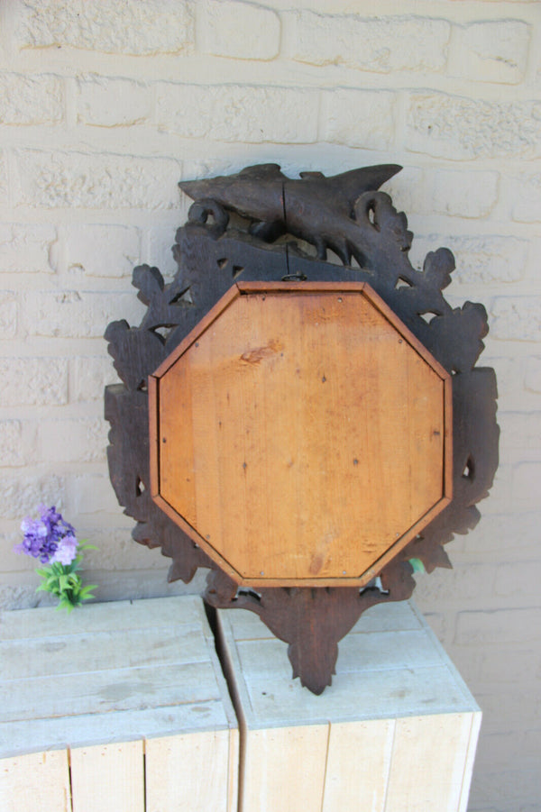 Antique Swiss Black forest wood carved Wall clock birds 19thc