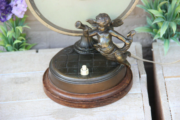 Antique French art deco metal bronze patina Putti angel Table lamp 1930