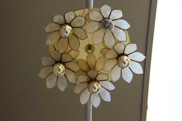 Mid century BOULANGER Mother pearl nacre Lotus flower Flush mount chandelier
