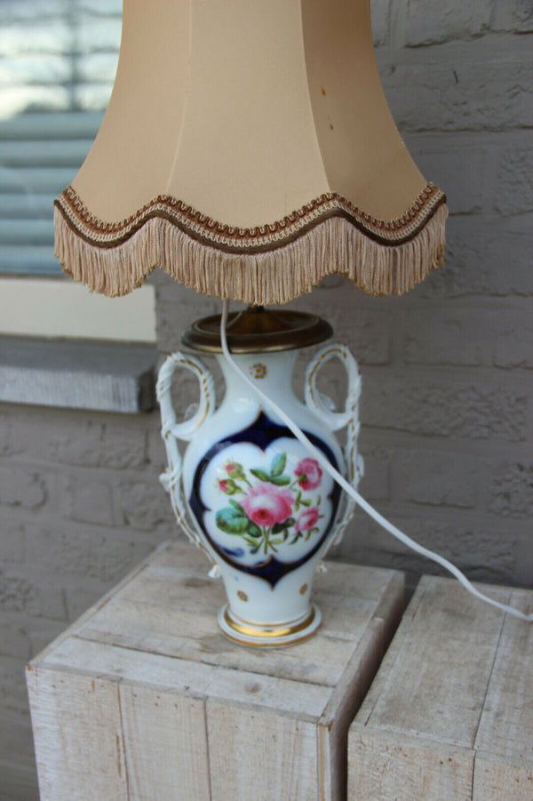 Antique French vieux paris porcelain hand paint boy dog scene vase lamp shade