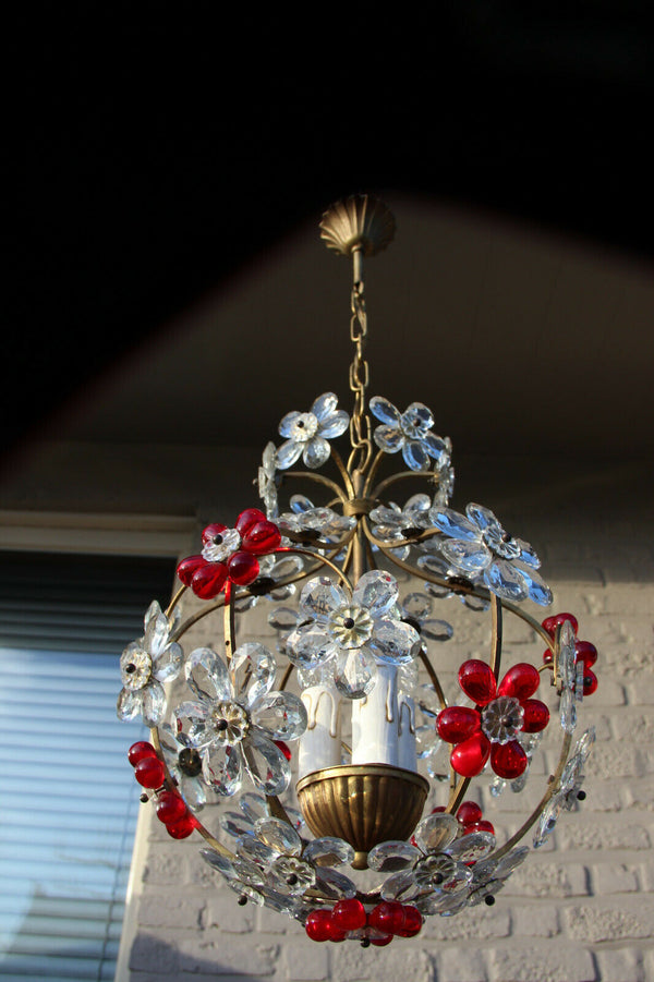 Top Vintage 1970 GLass Daisy flower glass Ball red clear Attr Maison Bagues