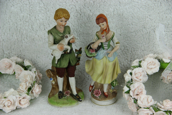 PAIR Bisque porcelain romantic couple figurines german sheep