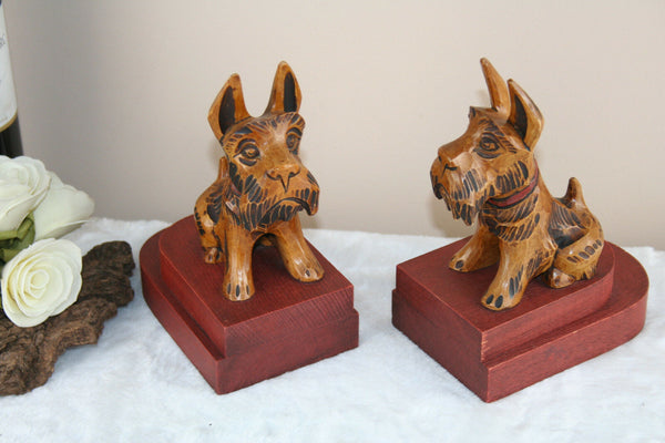 Rare Black Forest Egon Steimer 1920 marked Schnauzer german bookends  wood dog