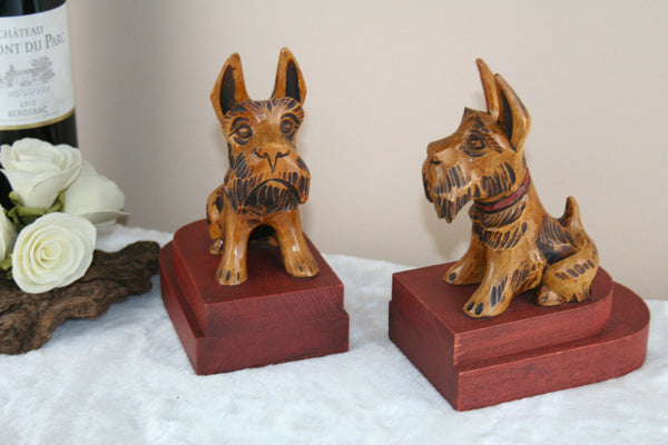 Rare Black Forest Egon Steimer 1920 marked Schnauzer german bookends  wood dog